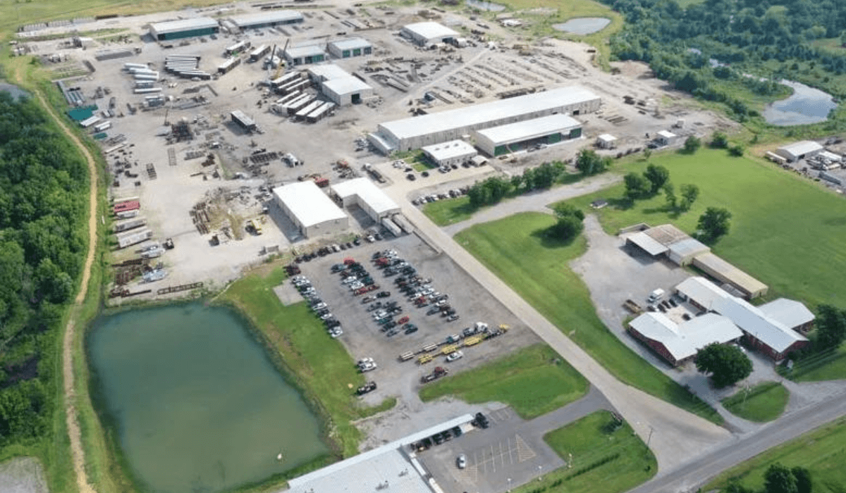 drone shot of ParFab's Inola, Oklahoma facility on 100 acres of land showing their work facilities